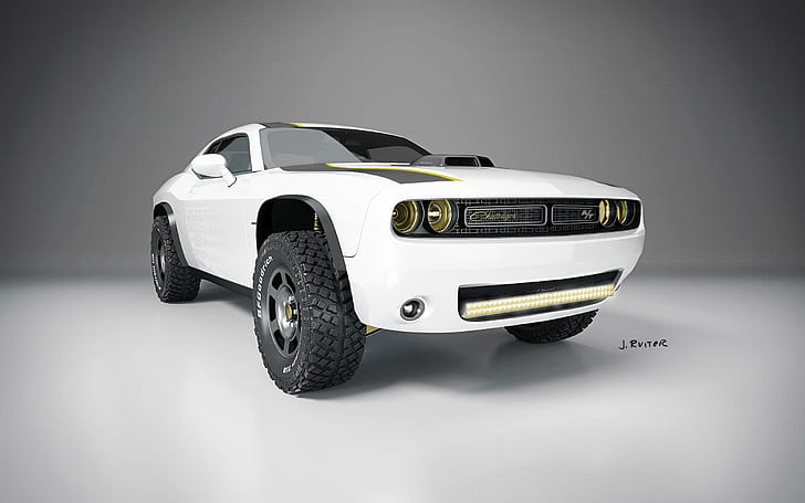 2014 Dodge Challenger AT Untamed Concept 2, white and black muscle car, HD wallpaper