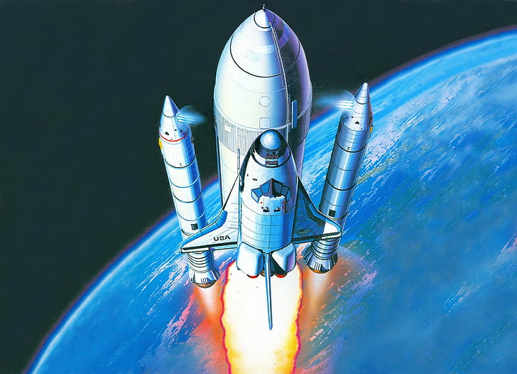 artwork, space shuttle, HD wallpaper