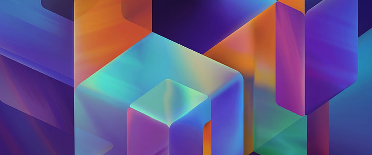 teal, purple, and orange 3D wallpaper, abstract, colorful, androids