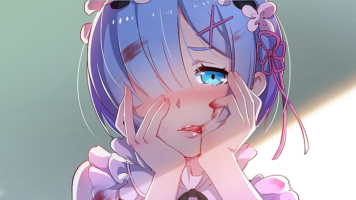 blue haired girl anime character illustration, anime girls, Rem (Re: Zero)