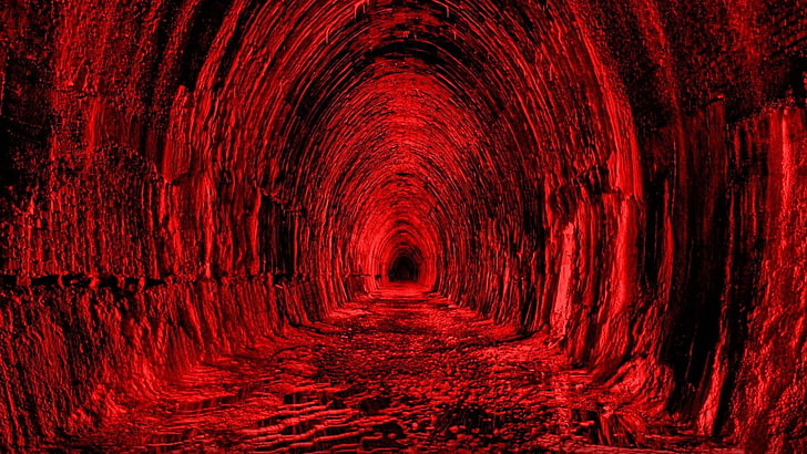 red, light, blood, tunnel, tunel, no people, diminishing perspective