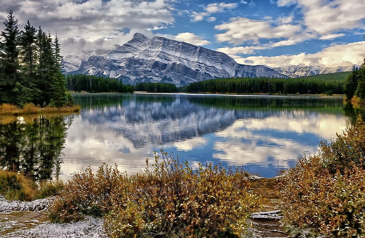 Mount Rundle, Banff National Park, Canada, Lake, mountains, HD wallpaper