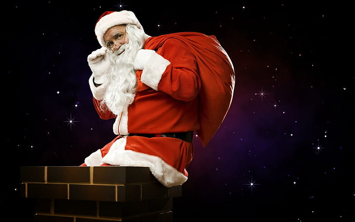 santa claus, bag, gifts, trumpet, midnight, christmas, holiday, santa claus, HD wallpaper