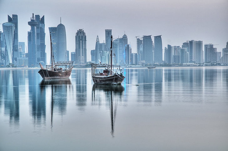 Cities, Doha, Boat, Qatar, HD wallpaper
