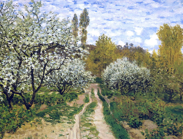 landscape, picture, spring, garden, Claude Monet, Trees in Bloom