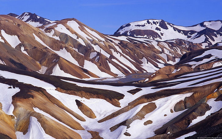brown mountains, snow, white, nature, Iceland, scenics - nature