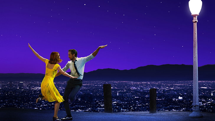 La La Land Ryan Gosling Emma Stone 4K, two people, night, women, HD wallpaper