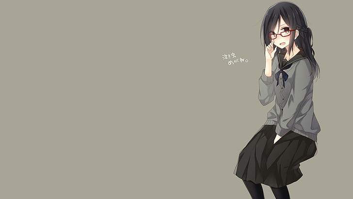 Yamasuta, Original Characters, School Uniform, Simple Background, Glasses, Black Hair, Anime, Anime Girls
