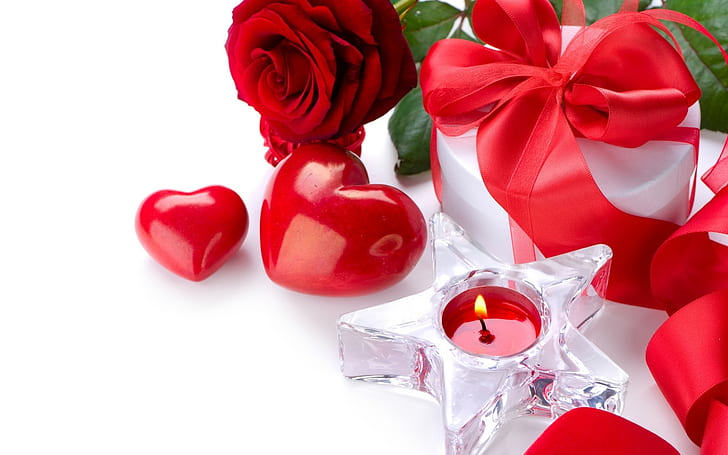 HD wallpaper: Rose, Flower, Ribbon, Gift, Candle, Heart, Romance, red,  celebration | Wallpaper Flare