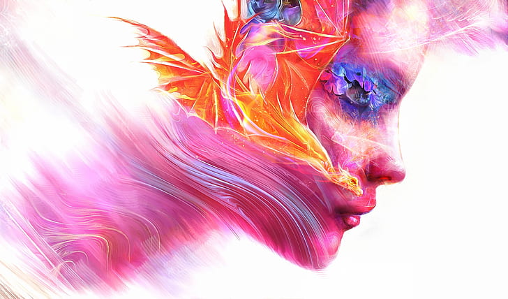 2400x1410 px artwork Colorful face profile women Anime Digimon HD Art