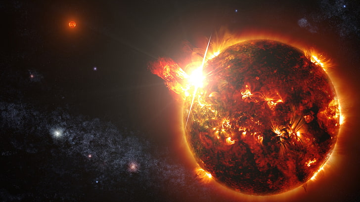 red planet illustration, space, Sun, glowing, flares, astronomy