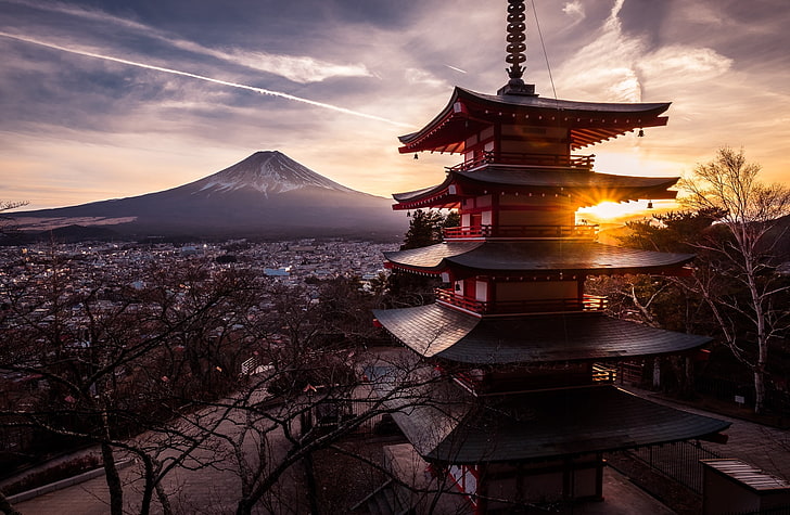 Travel Japan, Asia, Mount, Landscape, Sunset, Architecture, Photography, HD wallpaper