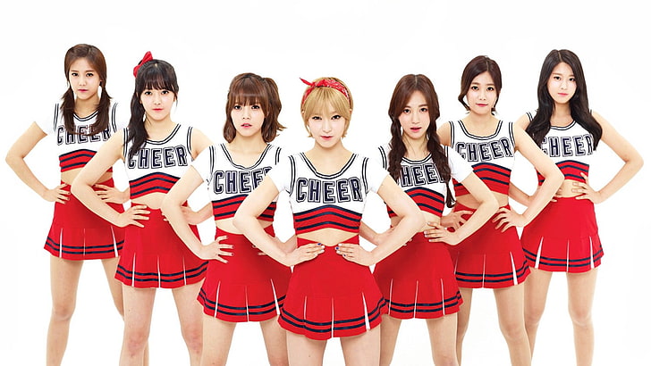 women's white and red cheerleading costume, AOA, K-pop, Asian