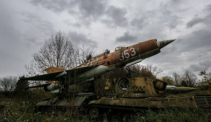 wreck, vehicle, MiG-21, sky, cloud - sky, nature, weapon, military