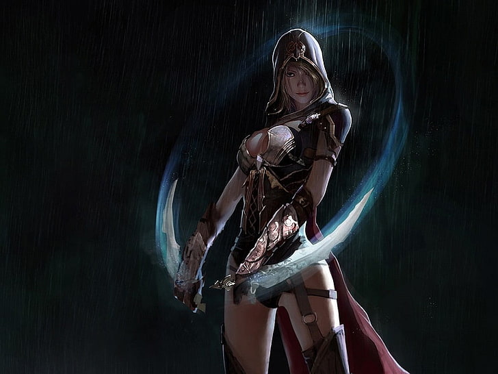 woman holding bladed weapon wallpaper, warrior, fantasy armor