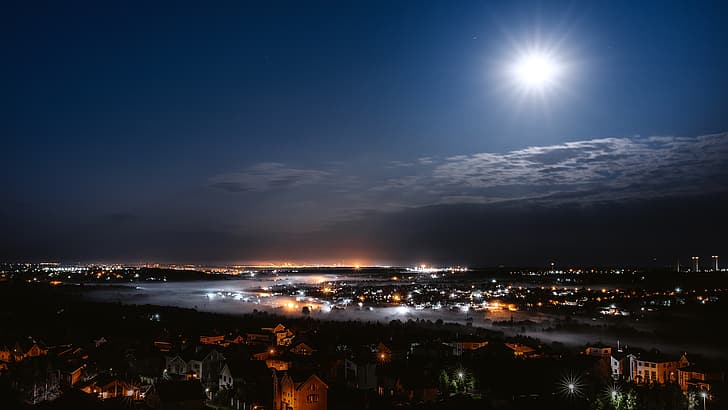 night, lights, the moon, Russia, Nizhny Novgorod, Igor Kondakov
