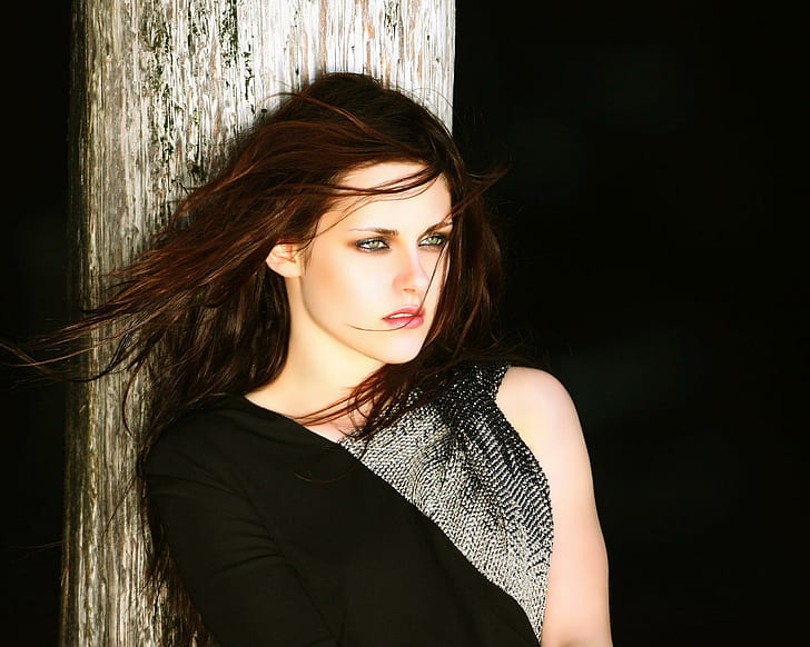 Brunette Hair Wind Kristen Stewart Actress, cute, beautiful, HD wallpaper