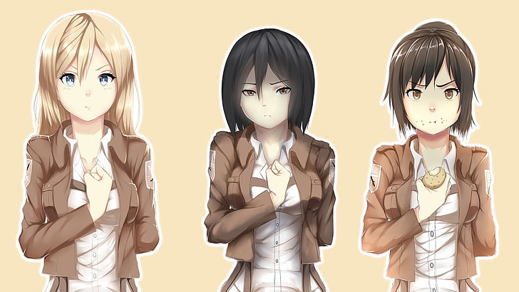 three female anime characters illustration, anime girls, Shingeki no Kyojin