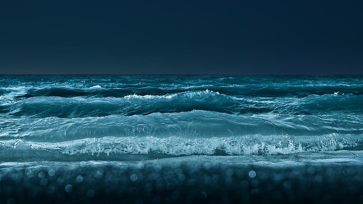 ocean waves, time lapse photography of ocean wave, sea, bokeh