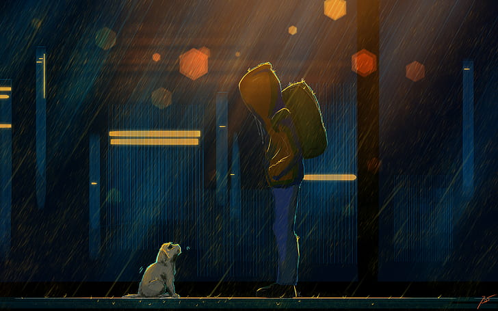 HD wallpaper: Artistic, Boy, Dog, Rain, Sad | Wallpaper Flare