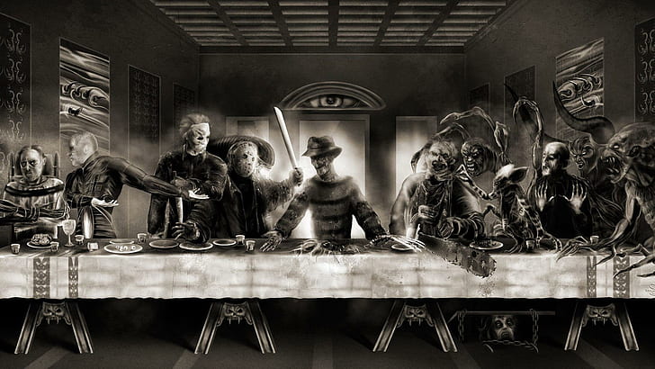 Horror Last Supper, horror themed last supper, digital art, 1920x1080