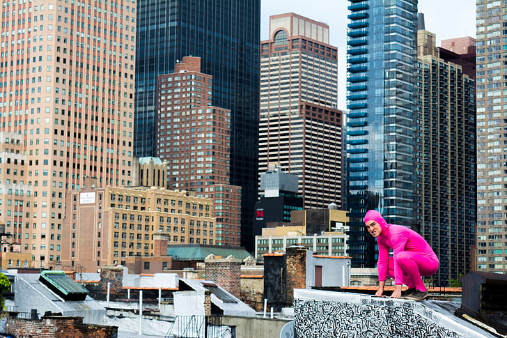 pink guy, city, filthy frank, joji, building exterior, built structure, HD wallpaper