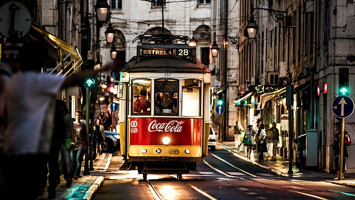 transport, tram, portugal, lisbon, vehicle, city, street, europe