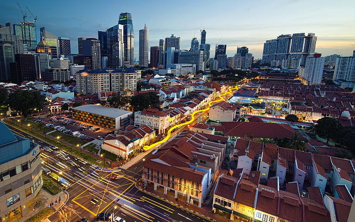 city view, cityscape, HDR, lights, building, Singapore, building exterior