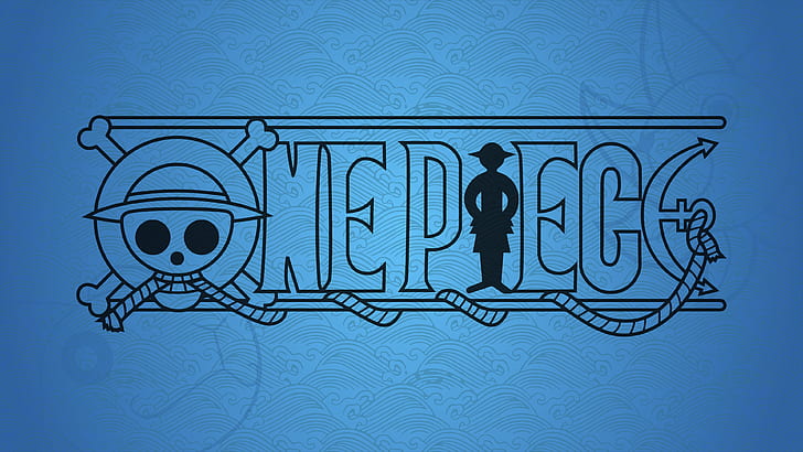 One Piece, anime, blue background, skull