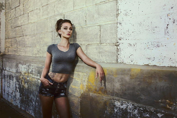 Women, Model, Jean Shorts, Tattoo, Walls, HD wallpaper