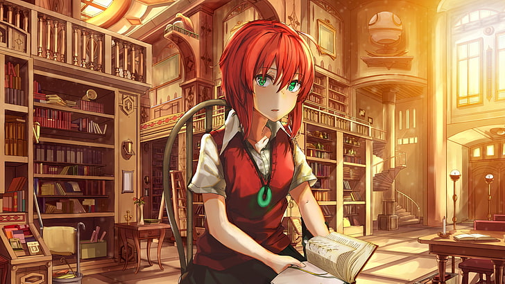 Anime, The Ancient Magus' Bride, Chise Hatori, Green Eyes, Library, HD wallpaper