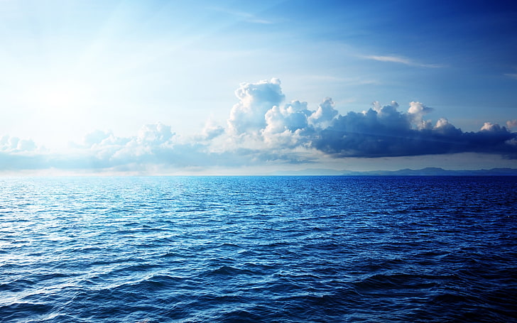 body of water under the blue sky, clouds, sea, sunlight, scenics - nature