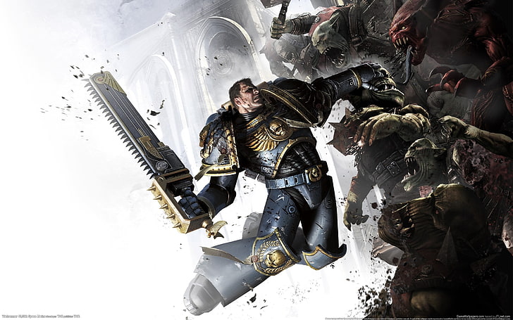 male game character holding sword wallpaper, space marine, warhammer 40k, HD wallpaper