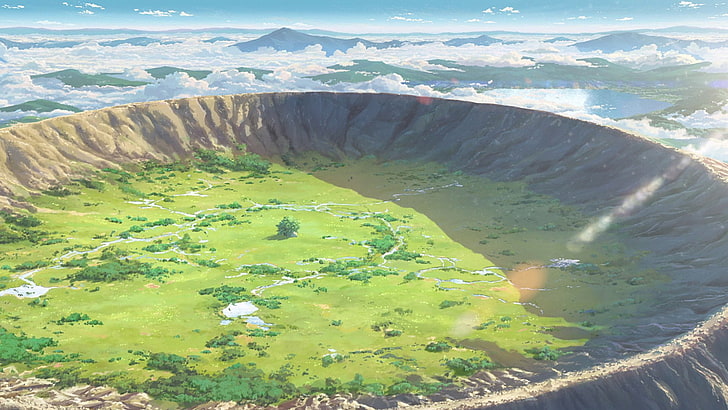Anime, Your Name., Cloud, Crater, Kimi No Na Wa., Landscape, HD wallpaper