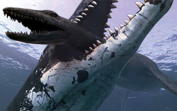Pliosaur Crushing Down Plesiosaur, monsters, picture, paleontology, HD wallpaper