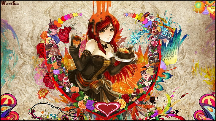 red haired female anime character, untitled, rose, orange (fruit)