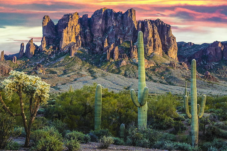 landscape photo of rock mountain, superstition mountains, superstition mountains
