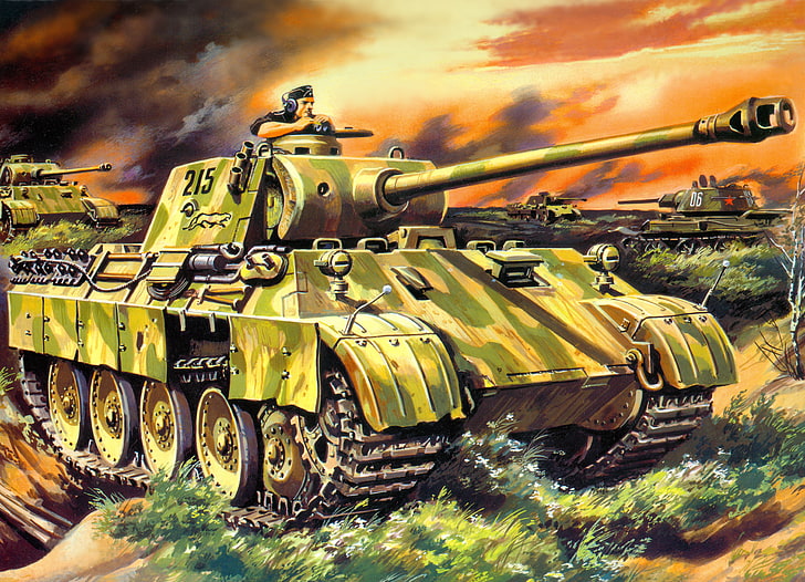 man riding green and yellow battle tank illustration, figure
