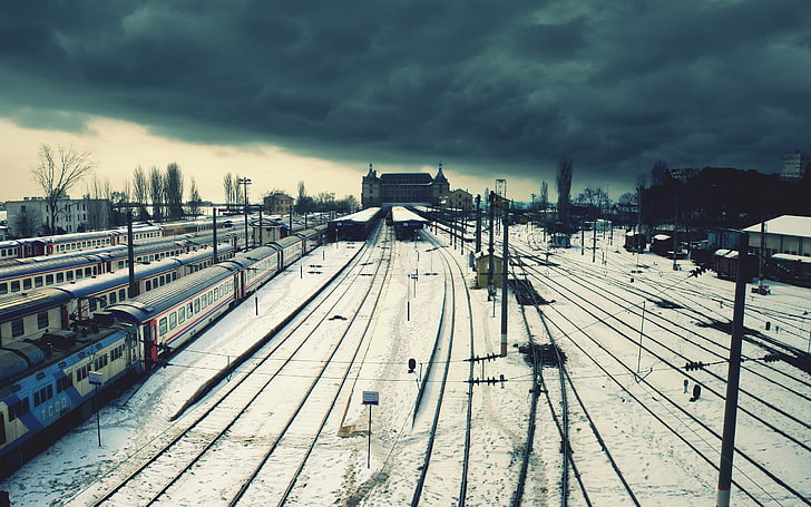 train station, city, railway, snow, Istanbul, Turkey, winter