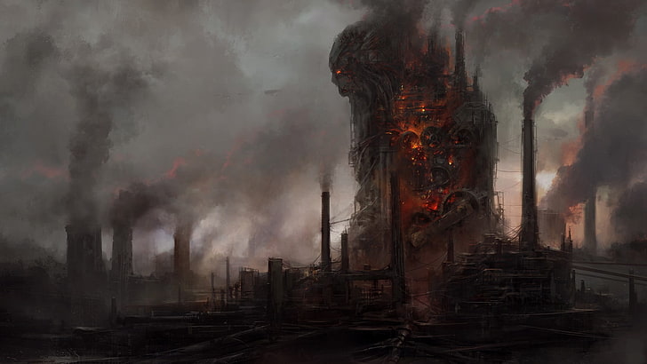 pollution, smoke, factories, burning, smoke - physical structure, HD wallpaper