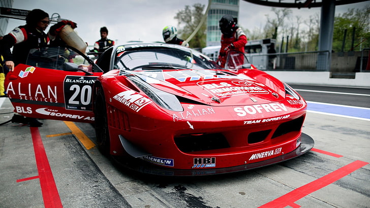 red supercar, racing, Ferrari, motorsports, Ferrari 458, mode of transportation, HD wallpaper