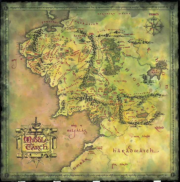 Middle Earth map wallpaper, lord of the rings, John Ronald Reuel Tolkien, HD wallpaper