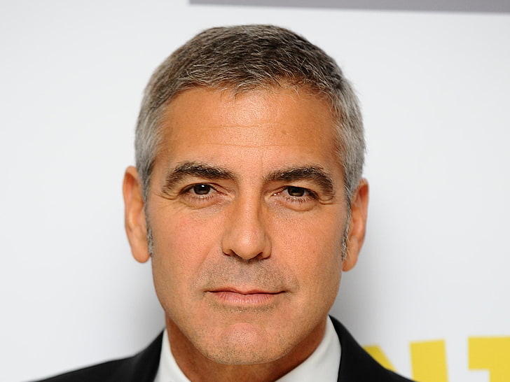 men's black top, george clooney, actor, face, gray-haired, businessman, HD wallpaper