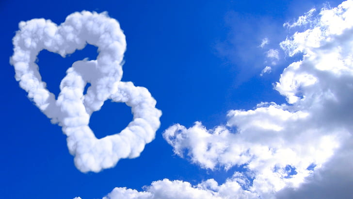 digital art, heart, clouds, sky