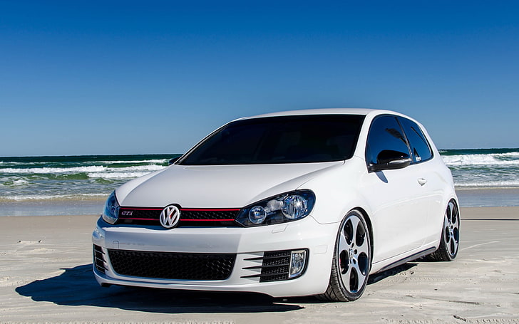 car, vehicle, Volkswagen Golf Mk6 GTI, sea, beach, land, water, HD wallpaper