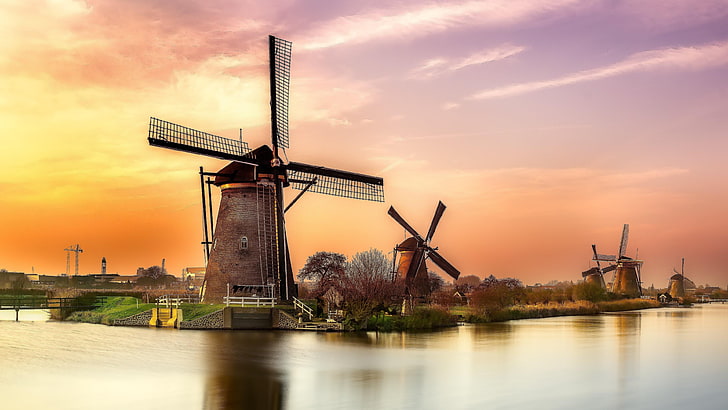 unesco world heritage site, holland, sunset, canal, europe, HD wallpaper