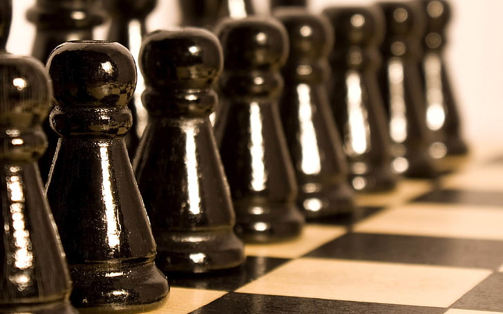 Chess Theme HD widescreen wallpaper 02, black chess pawns close-up photography