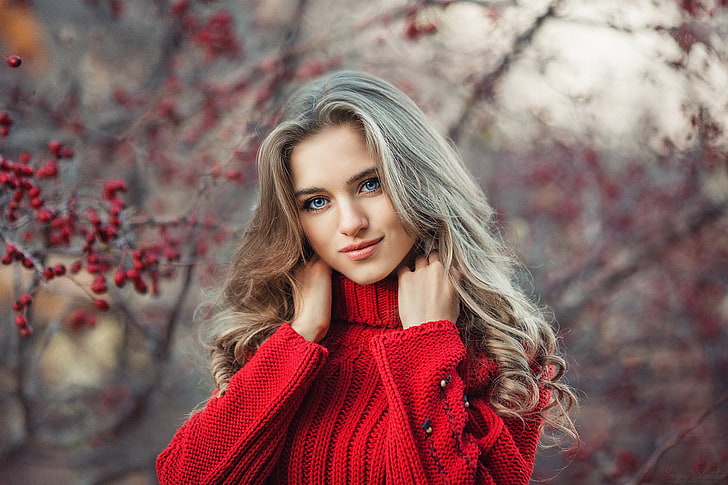 Sergey Shatskov, women, women outdoors, red, long hair, portrait