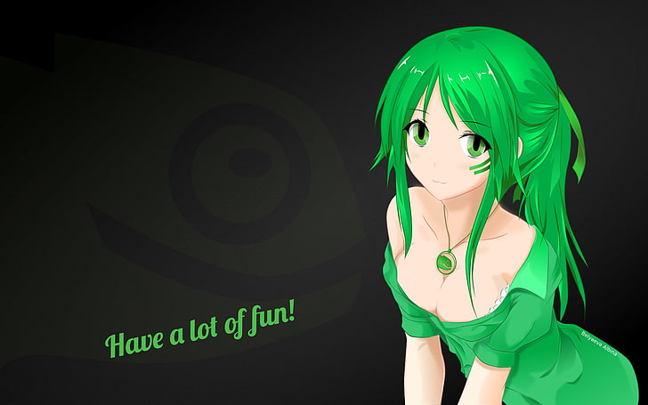 Linux, anime girls, os-tan, openSUSE, green color, studio shot, HD wallpaper