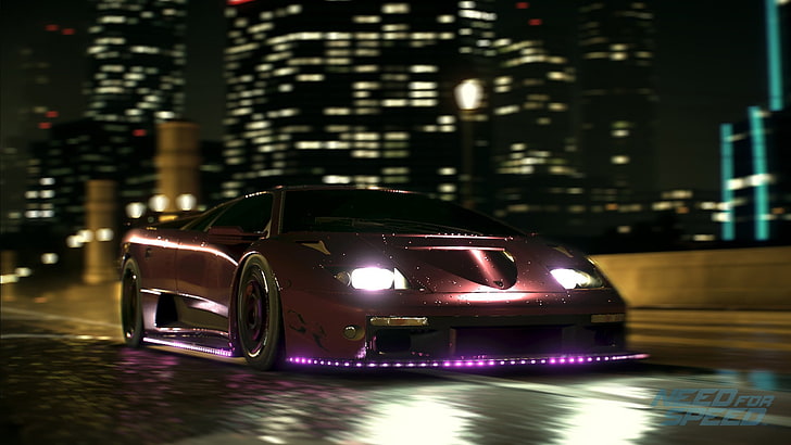maroon car, need for speed 2016, PC gaming, illuminated, mode of transportation, HD wallpaper